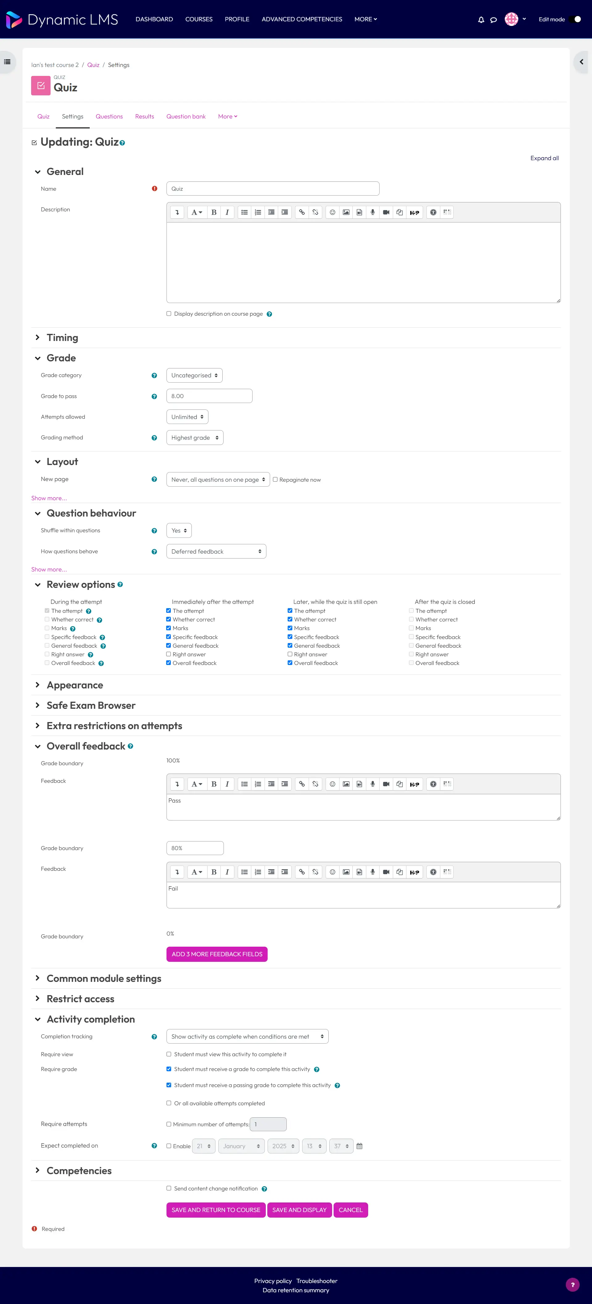 Quiz activity – Dynamic LMS userguide