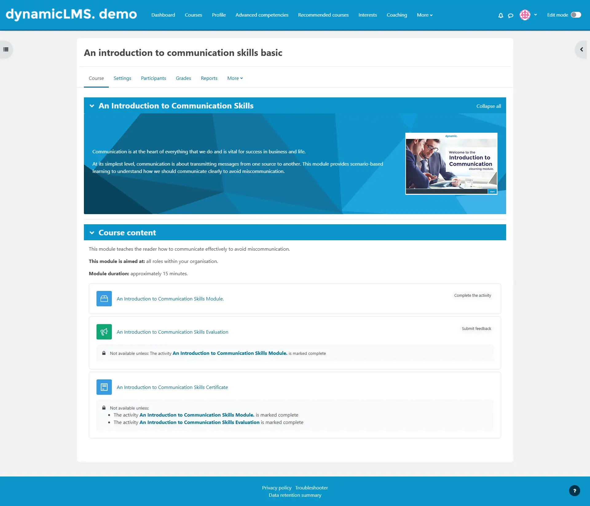Introduction to courses – Dynamic LMS userguide
