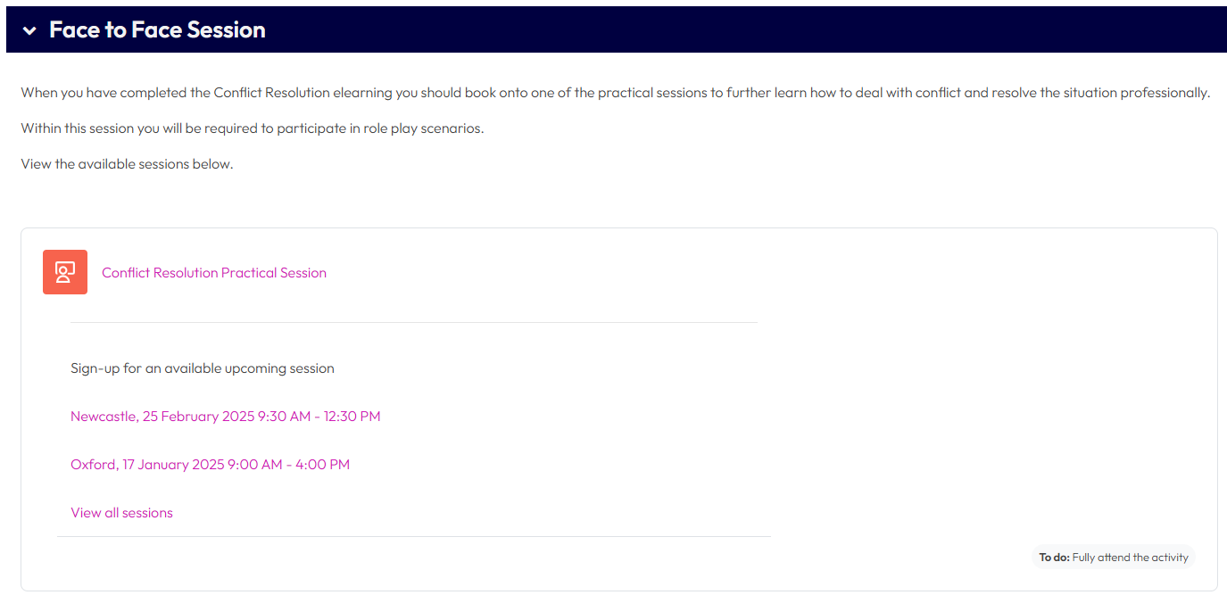 Face-to-Face activity – Dynamic LMS userguide