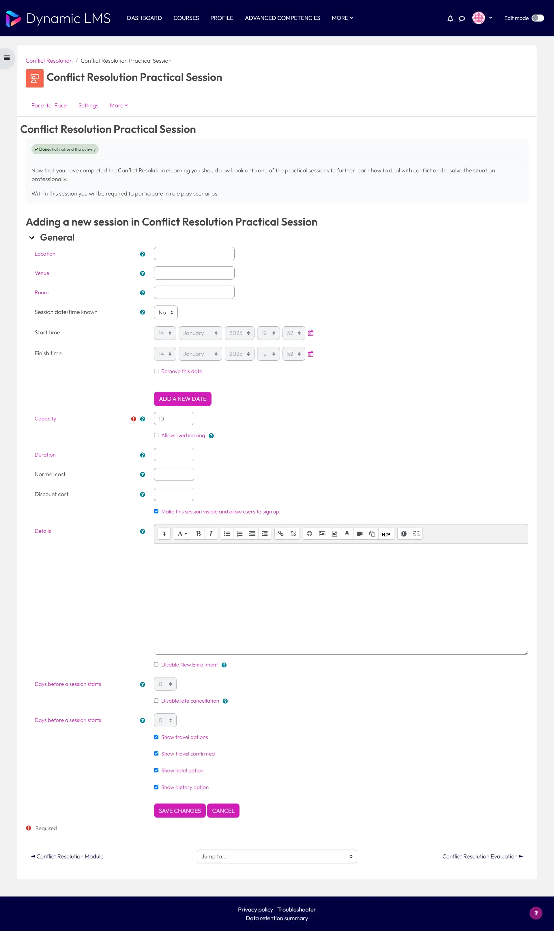 Face-to-Face activity – Dynamic LMS userguide