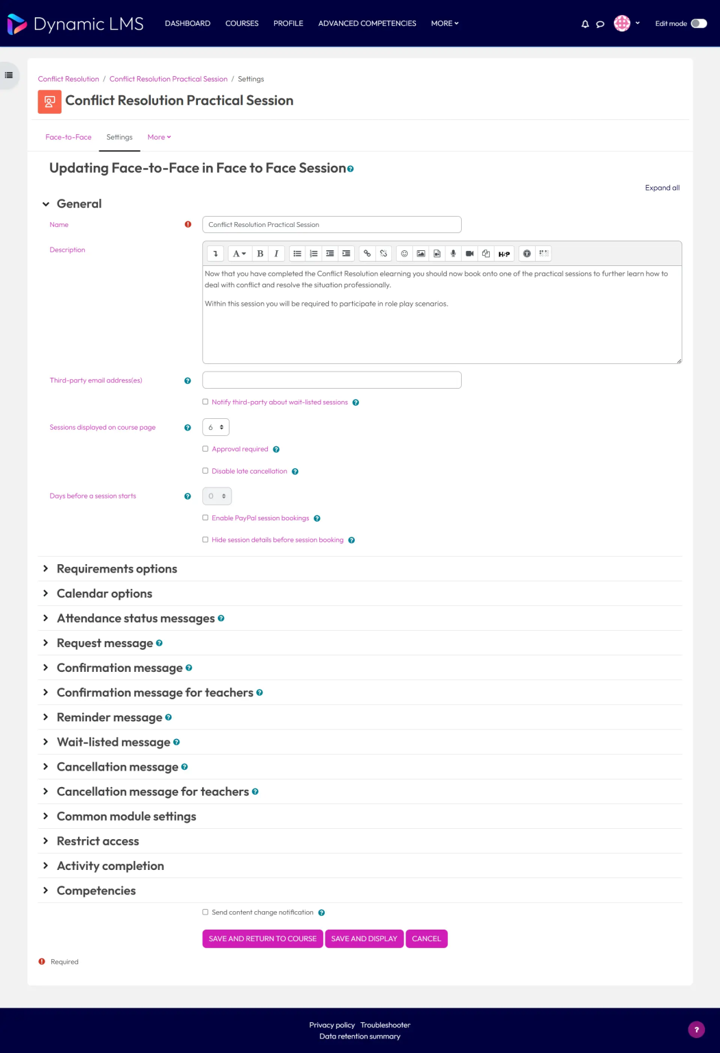 Face-to-Face activity – Dynamic LMS userguide