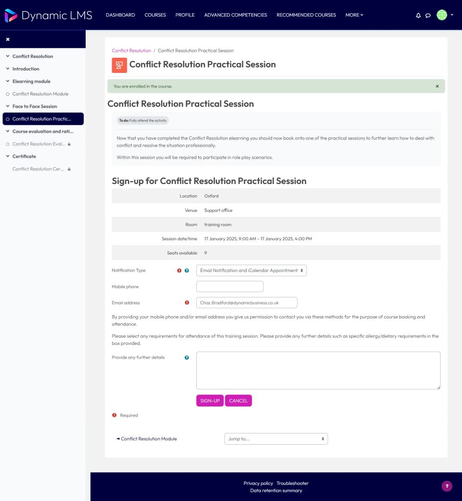 Face-to-Face activity – Dynamic LMS userguide
