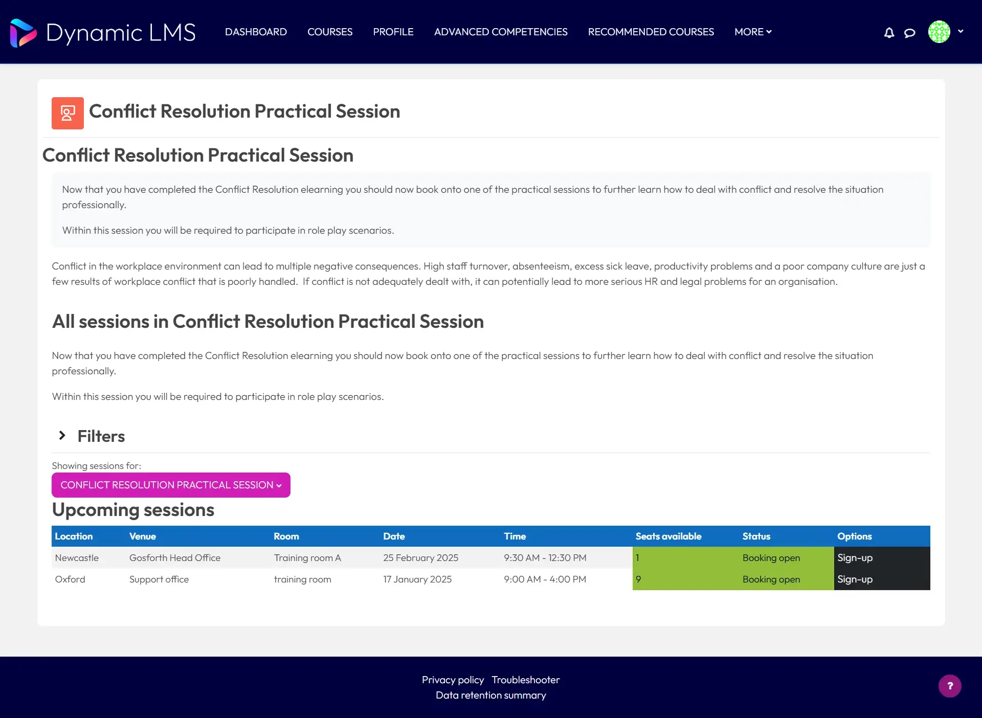 Face-to-Face activity – Dynamic LMS userguide
