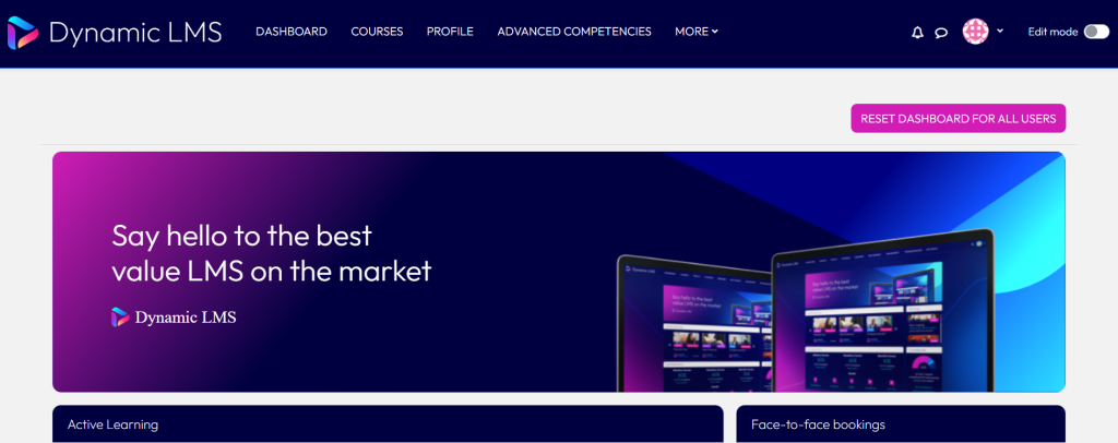 Changing the user dashboard – Dynamic LMS userguide