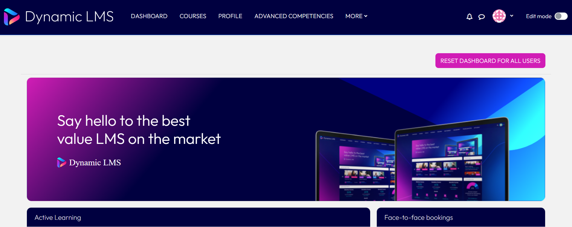 Changing the user dashboard – Dynamic LMS userguide