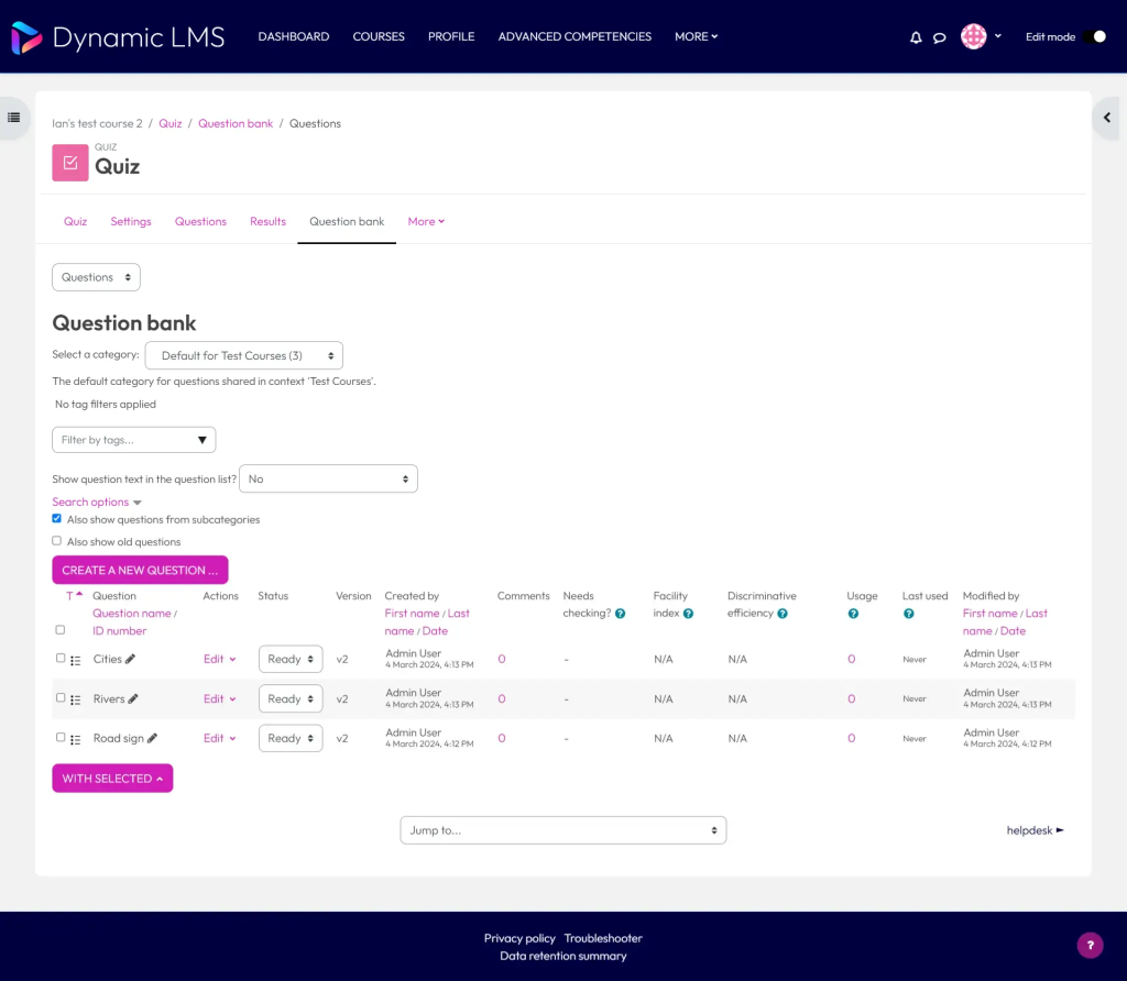 Quiz activity – Dynamic LMS userguide