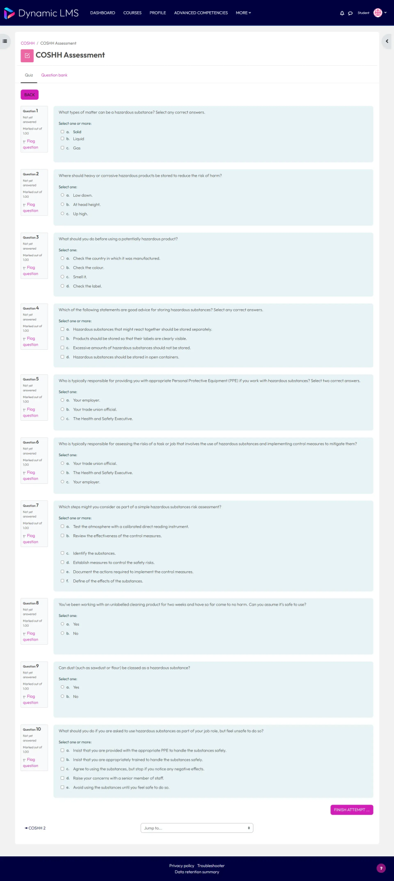 Quiz activity – Dynamic LMS userguide