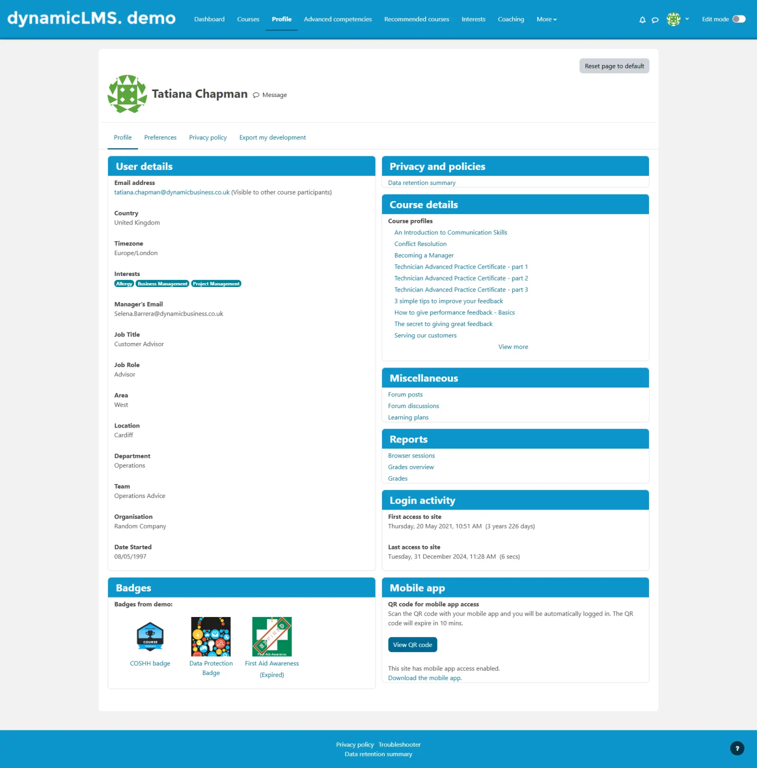 Users accessing their profile and preferences – Dynamic LMS userguide