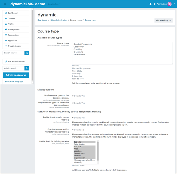 Course type settings – Dynamic LMS userguide