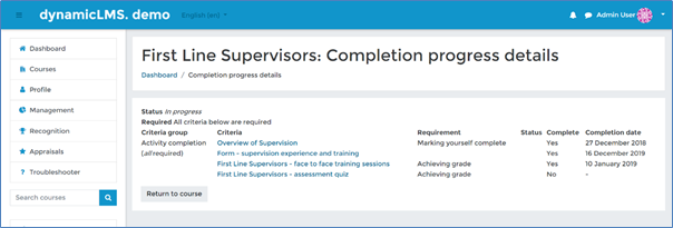 Student user view of the course deadline – Dynamic LMS userguide