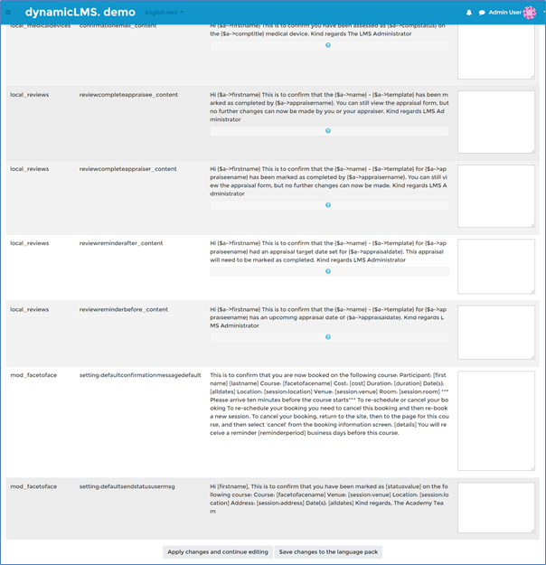 Finding the text to change – Dynamic LMS userguide