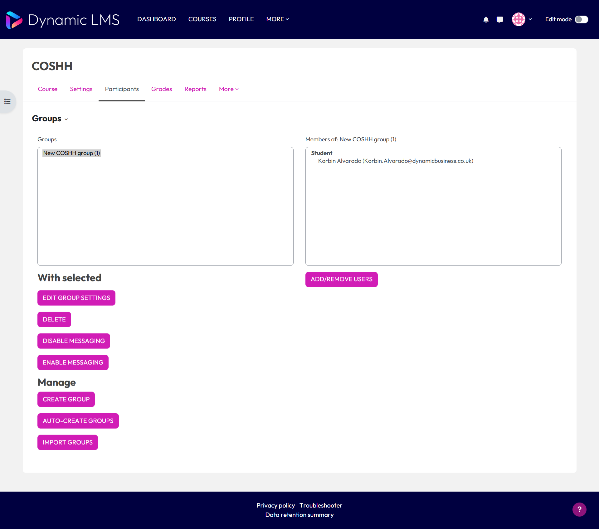 Course level groups – Dynamic LMS userguide
