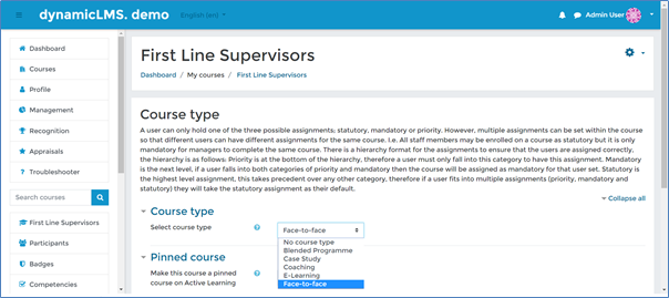 Course type settings – Dynamic LMS userguide