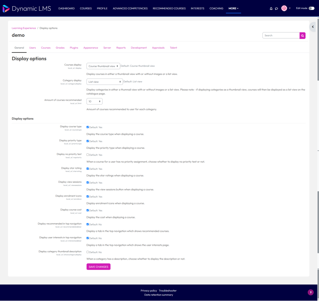 Learner experience settings – Dynamic LMS userguide
