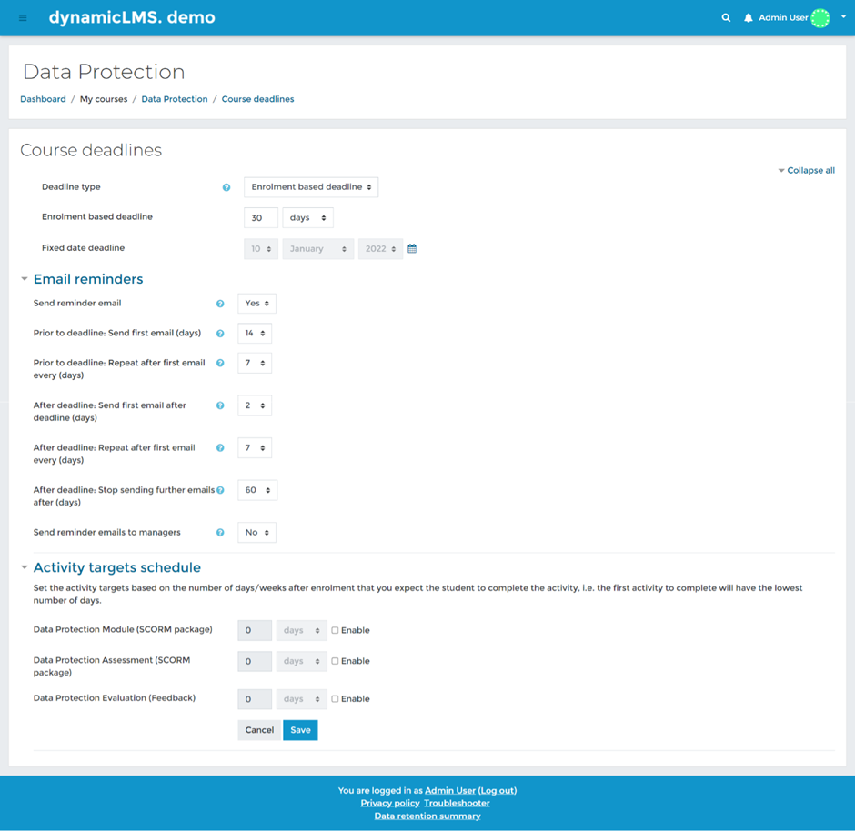 Setting course deadlines – Dynamic LMS userguide