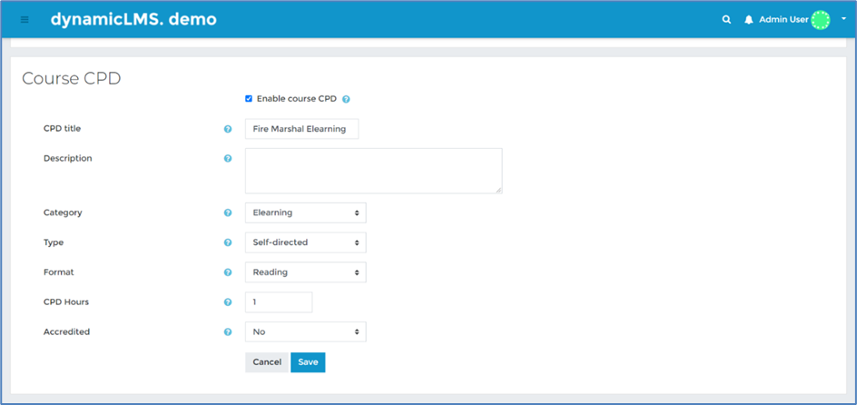 Assigning CPD Hours to courses – Dynamic LMS userguide