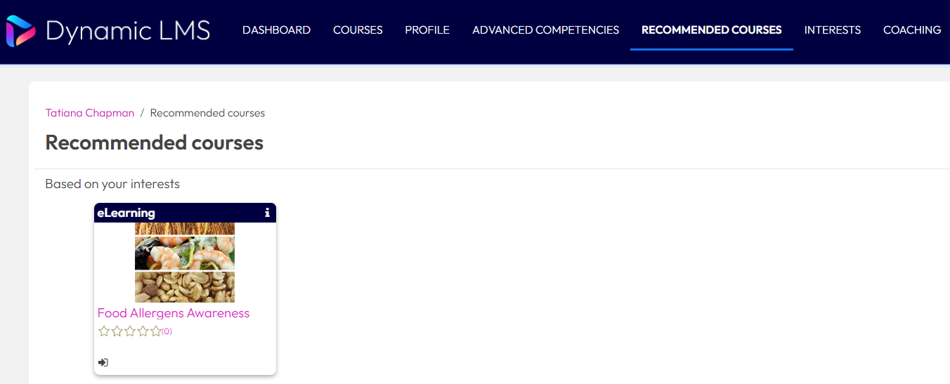 Recommended courses – Dynamic LMS userguide