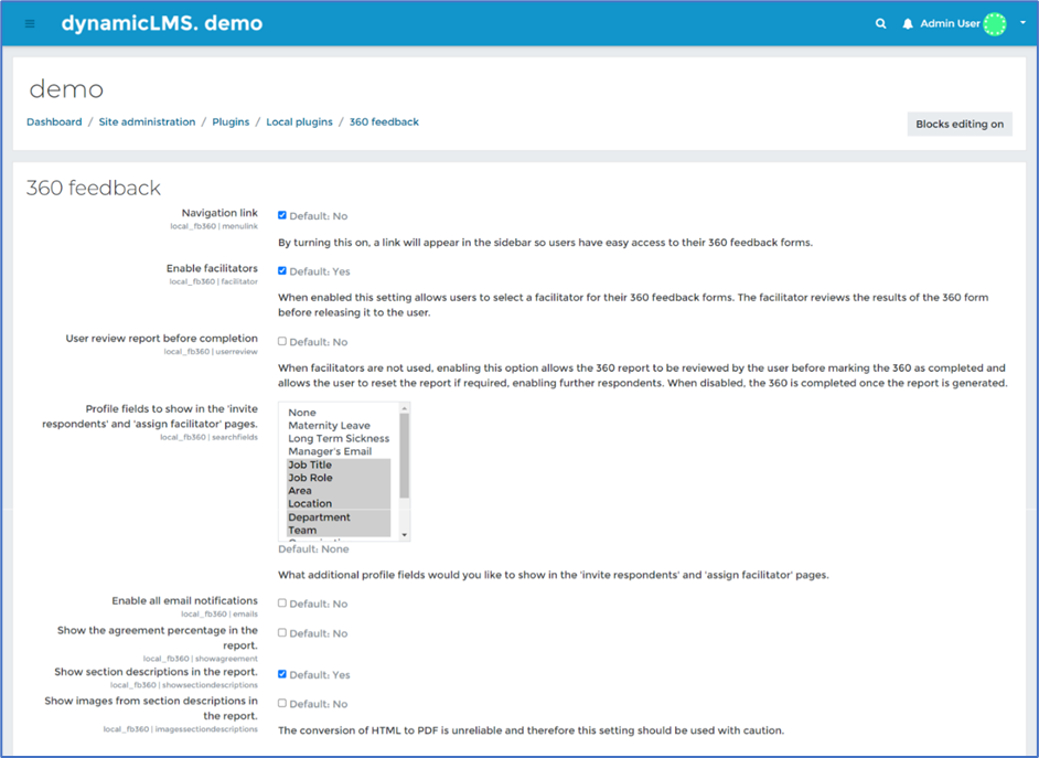 Configuring 360-degree feedback – Dynamic LMS userguide