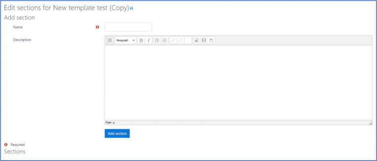 Adding sections and question fields to the template – Dynamic LMS userguide