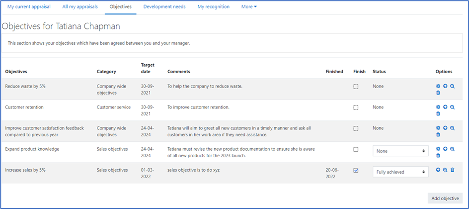 Adding objectives for a user – Dynamic LMS userguide
