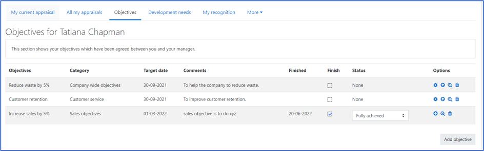 Objective User Adding objectives for a user – Dynamic LMS userguide