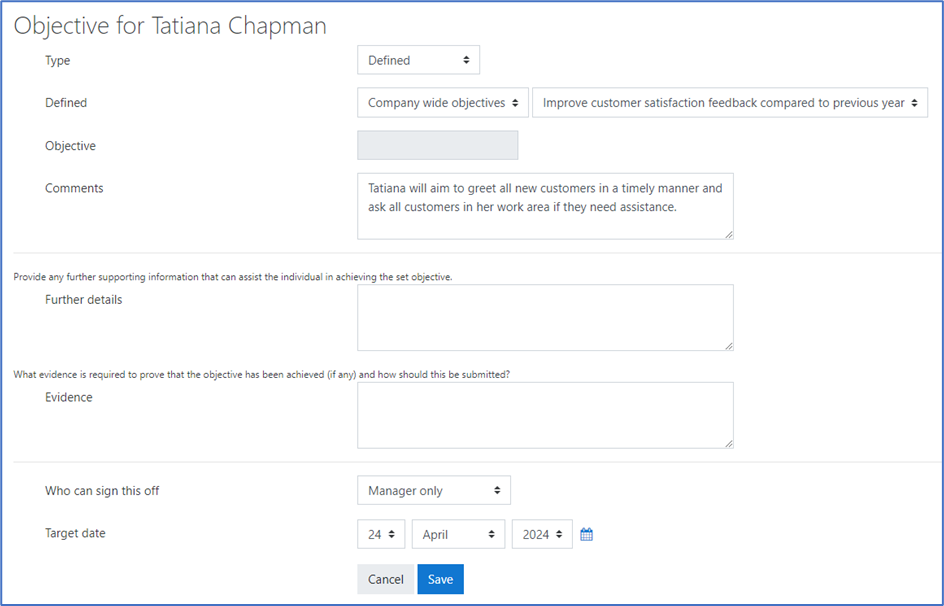 Objective User Adding objectives for a user – Dynamic LMS userguide