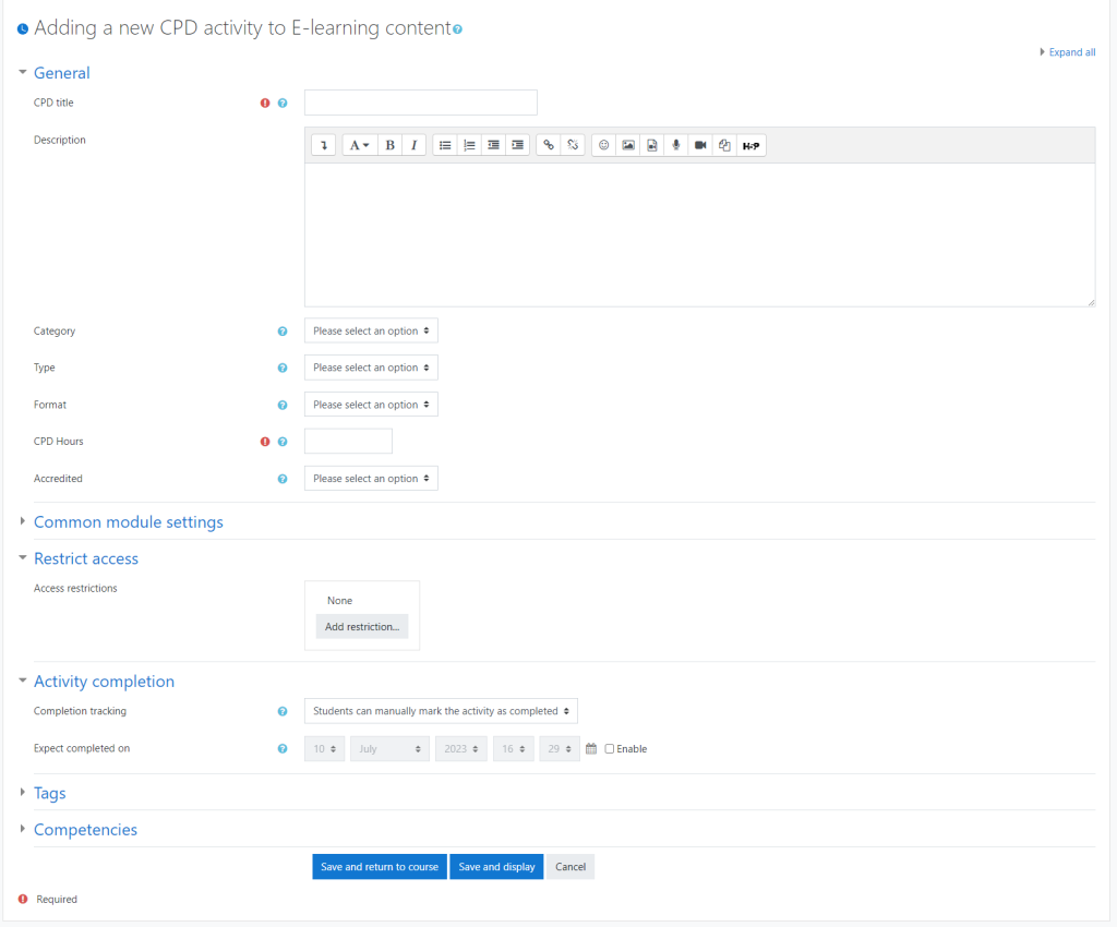 CPD Activity – Dynamic LMS userguide