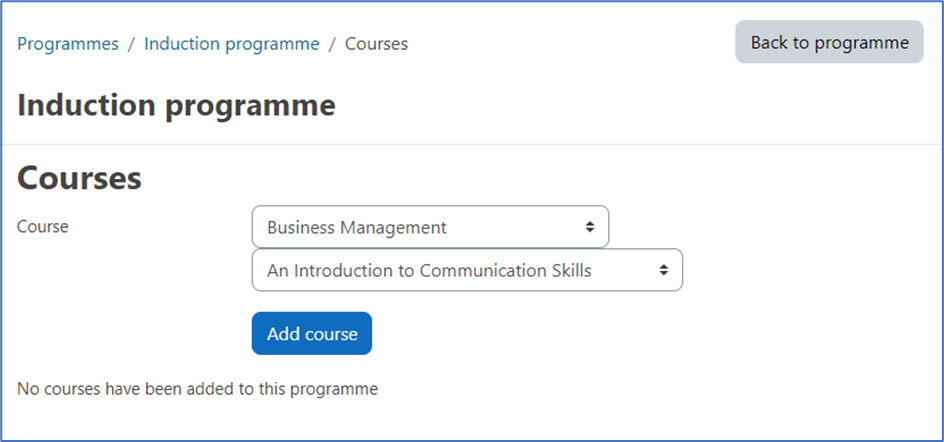 Adding courses to a programme – Dynamic LMS userguide