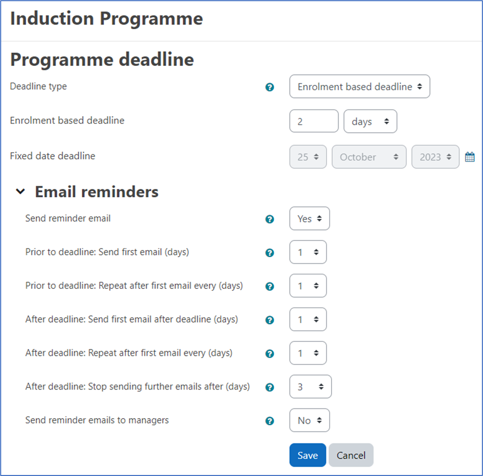 Programme deadline – Dynamic LMS userguide