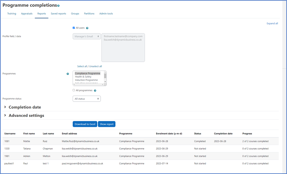 Reporting – Dynamic LMS userguide