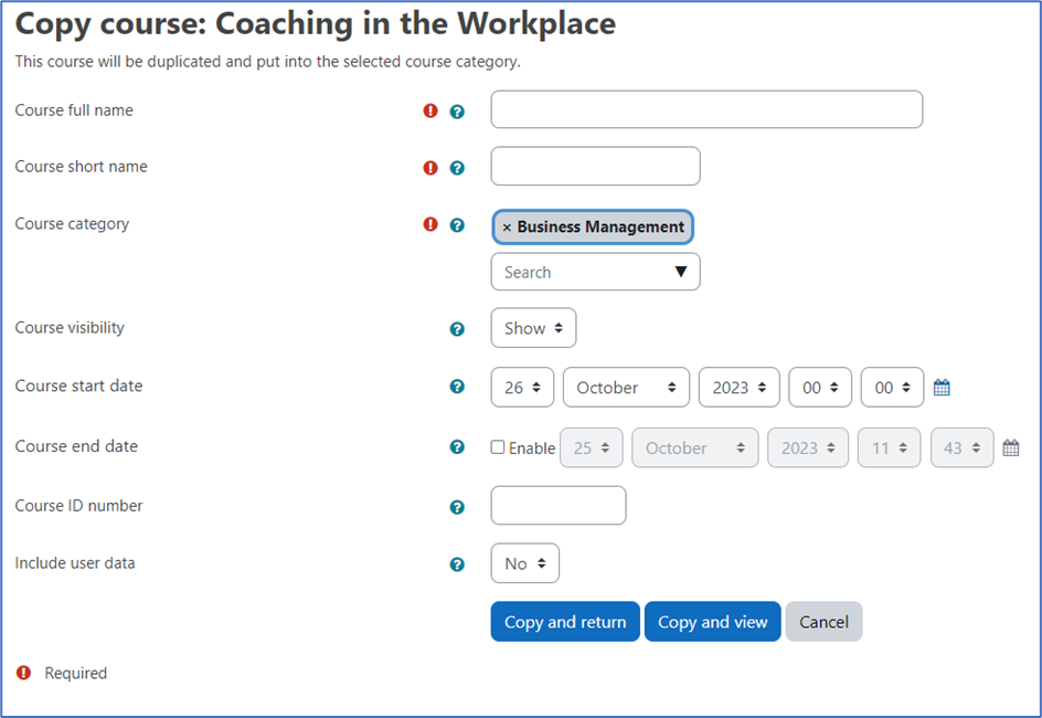 Copy course function – Dynamic LMS userguide
