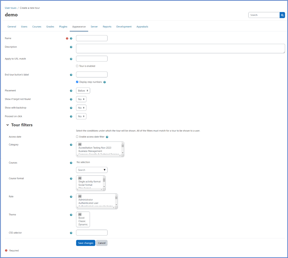 Setting up a new user tour – Dynamic LMS userguide