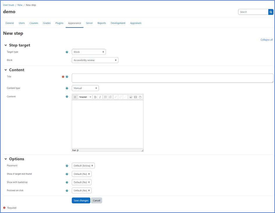 Setting up a new user tour – Dynamic LMS userguide