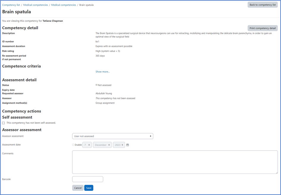Assessing a competency – Dynamic LMS userguide