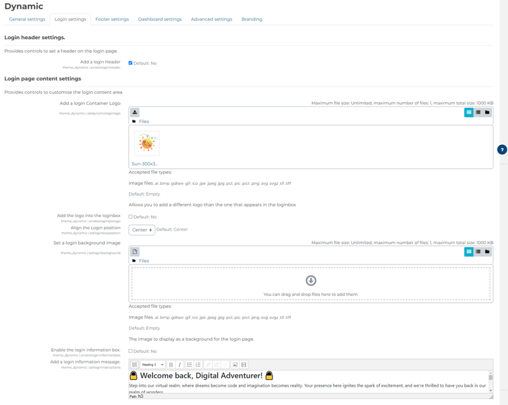 Login settings – Dynamic LMS userguide