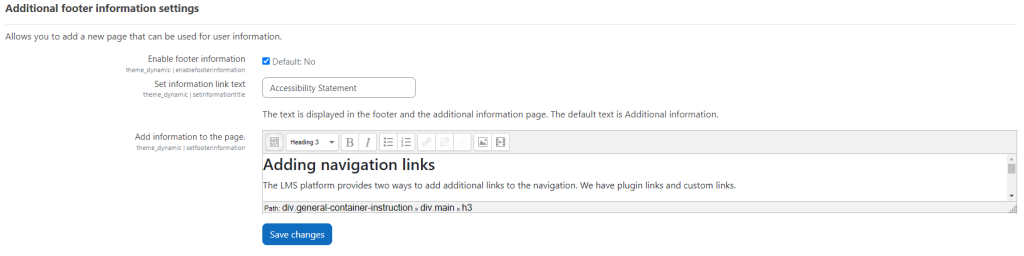 Footer settings – Dynamic LMS userguide
