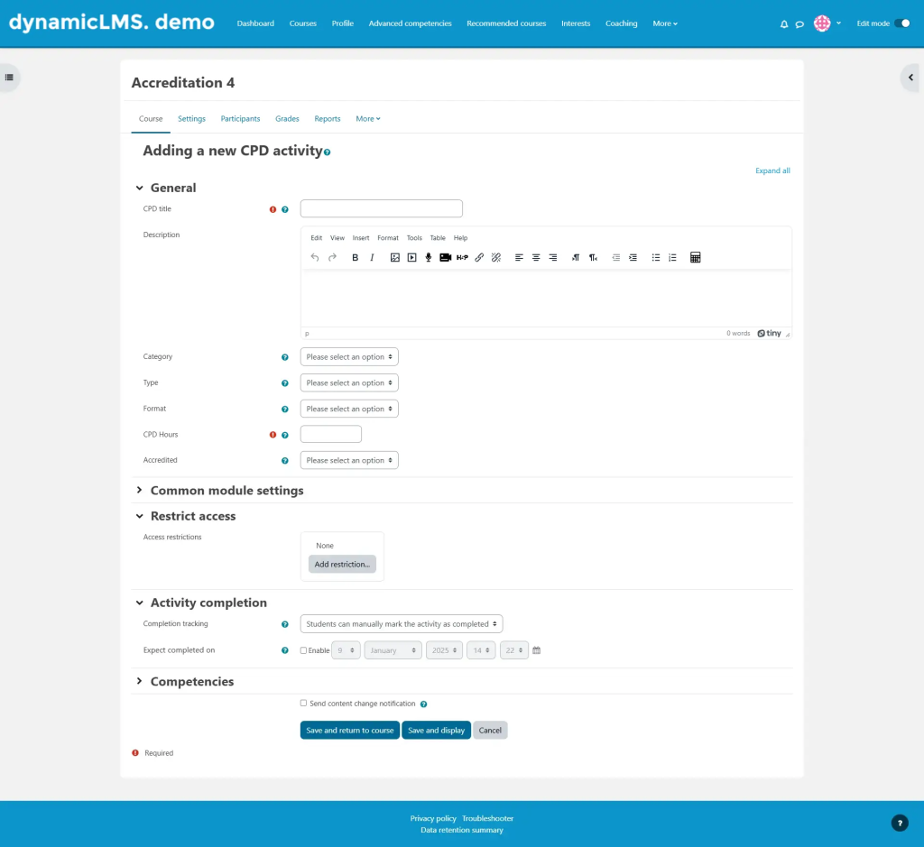 CPD activity – Dynamic LMS userguide