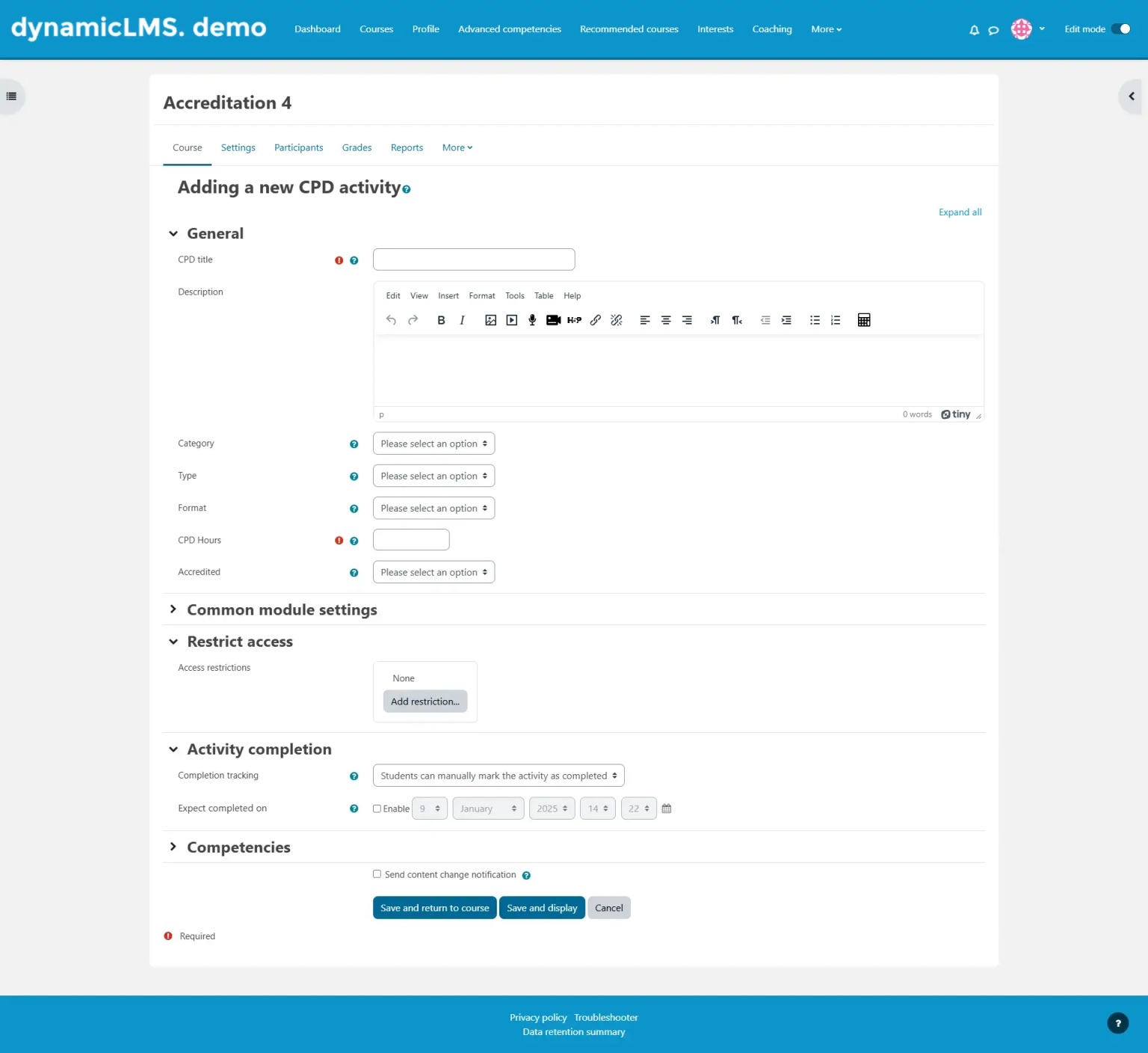 CPD activity – Dynamic LMS userguide